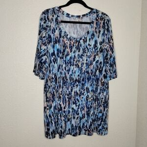 Logo Lori Goldstein Blue Patterned Women's Top Plus Size 1X